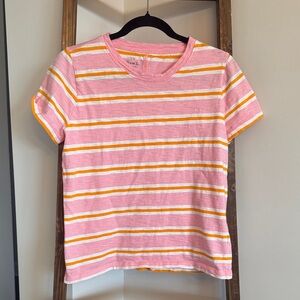J. Crew Pink and Yellow Striped Short Sleeve Tee